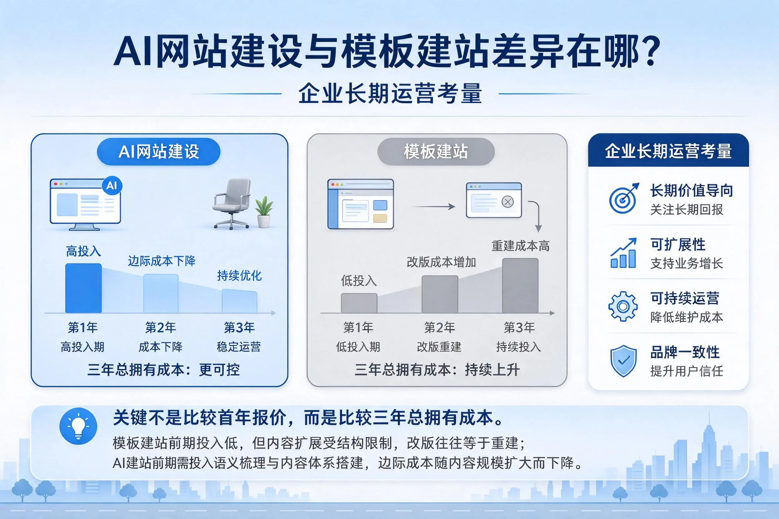 AI网站建设与模板建站差异在哪?兴安企业长期运营考量